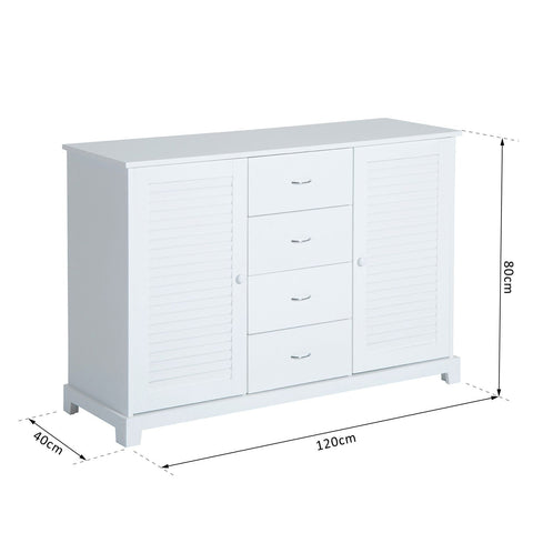 Rootz Sideboard - Chest of Drawers - Sideboard - 2 Doors - 4 Drawers - Storage Cabinet - White - MDF - 120 x 40 x 80 cm