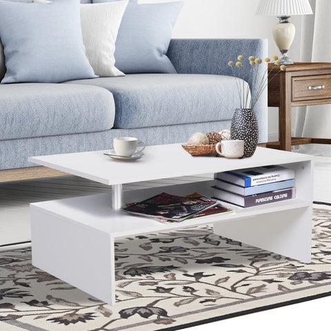 Rootz Coffee Table - Side Table - Storage Space - 90 x 60 x 42 cm - Processed Wood - Aluminum - White