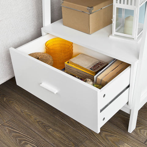 Rootz White Storage Display Shelving Ladder Shelf Bookcase with Drawer and 4 Shelves