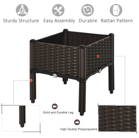 Rootz Garden Bed Raised Bed Planter - Dark Brown - Pp - 15.75 cm x 15.75 cm x 17.32 cm