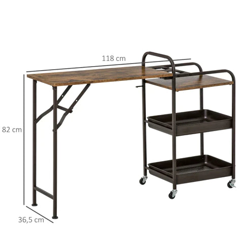 Rootz Kitchen Trolley - Tea Trolley - Serving Trolley - Folding Table - Brown/Black - 118 cm x 36.5 cm x 82 cm