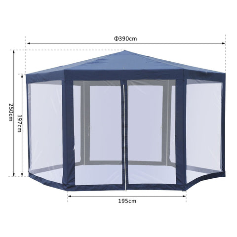Rootz Garden Pavilion - Pavilion - Party Tent - Hexagonal - Blue / Cream - Metal - Water-repellent - 3.9 m x 3.9 m