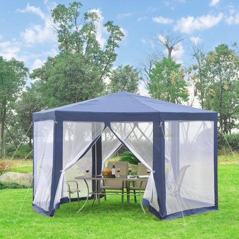 Rootz Garden Pavilion - Pavilion - Party Tent - Hexagonal - Blue / Cream - Metal - Water-repellent - 3.9 m x 3.9 m