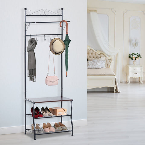 Rootz Wardrobe rack - Clothes rack - Coat rack - Shoe rack - Shoe bench - 60 x 35 x 175 cm - Steel - Black