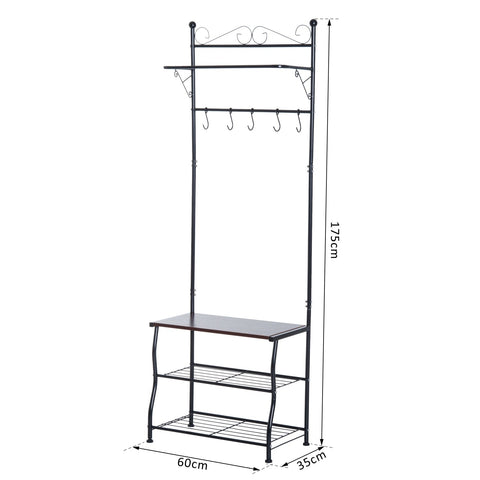 Rootz Wardrobe rack - Clothes rack - Coat rack - Shoe rack - Shoe bench - 60 x 35 x 175 cm - Steel - Black