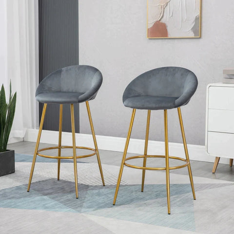 Rootz Barhocker – Hocker – 2er-Set Barhocker – Hochsitz-Barhocker – Mit Fußstütze – Stahl – Dunkelgrau/Gold – 54 x 48,5 x 96 cm