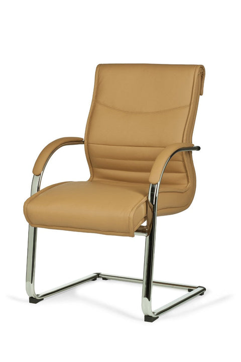 Rootz Visitor Chair - Caramel Leather Cantilever - Design Rocking Chair with Armrests - Ergonomic Meeting Chair with Anti-Tip Protection - Fixed Conference Chair