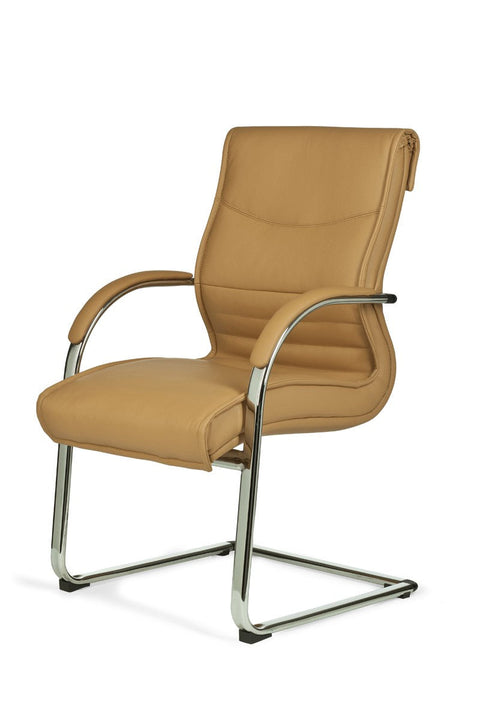 Rootz Visitor Chair - Caramel Leather Cantilever - Design Rocking Chair with Armrests - Ergonomic Meeting Chair with Anti-Tip Protection - Fixed Conference Chair