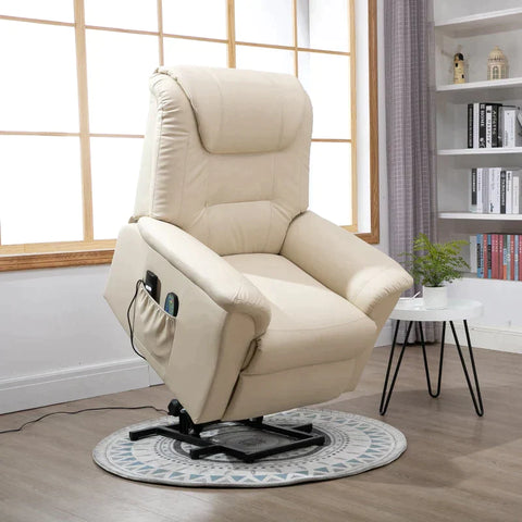 Rootz Electric Massage Chair - Electric Massage Lounger - Electric Stand-up Chair - Massage Chair - Vibrating Massage Chair - Relaxation Chair - PU Leather - Cream White