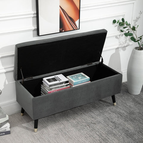 Rootz Hocker - Stool - Shoe bench - Storage box - Rubber wood - Anthracite - Gray - Fabric - 110 x 43 x 45 cm