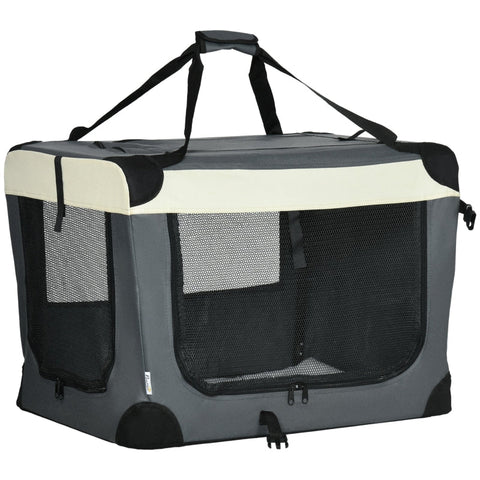 Rootz Transport Bag - Transport Box For Cats And Small Dogs - Foldable - 3 Doors - Gray + Black - 70 x 51 x 50 cm