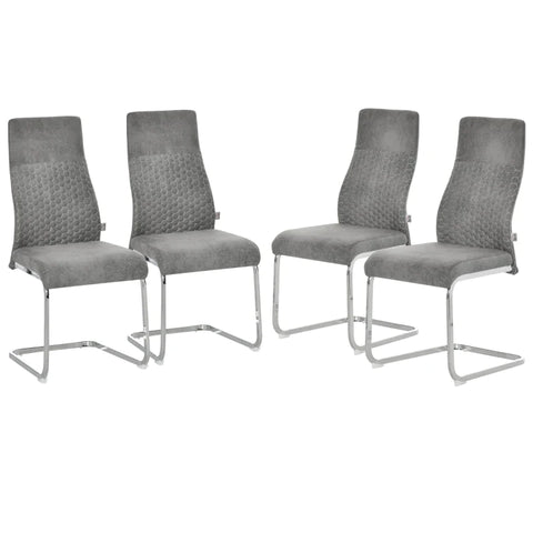 Rootz Set of 4 Dining Room Chairs - Kitchen Chairs with Backrest - Cantilever Chair Seat for Kitchen - Living Room - Velvet Touch - Steel - Gray - 45 x 61 x 98 cm