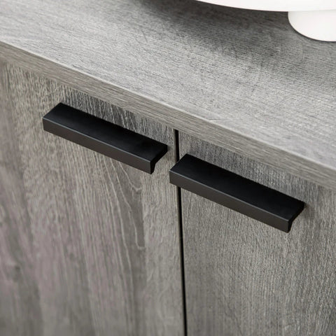 Rootz Sideboard With Bottle Rack - Including Glass Holder For 12 Glasses - Adjustable Shelves - Kitchen - Dining Room - Chipboard - Gray - 86.4L x 40W x 91.4H cm