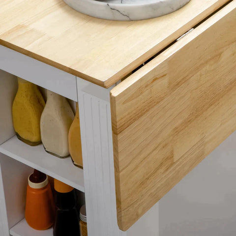 Rootz Kitchen Island - Kitchen Cabinet - 2 Cabinets - 2 Drawers - 6 Spice Racks - MDF/Rubber Wood - Natural/White - 108cm x 78.4cm x 84cm