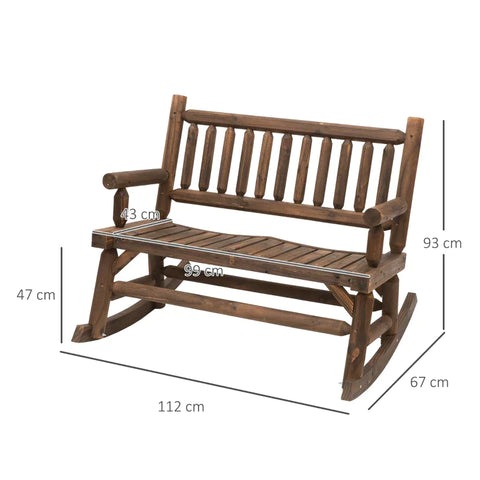 Rootz Rocking Chair - Rocking Bench - Garden Chair - 2-seat - Solid Wood - Dark Brown - L112 x B67 x H93 cm