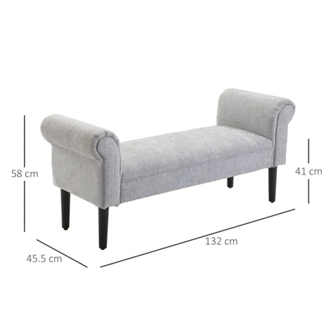 Rootz Ottoman Bench - Upholstered Bench - Bench Seat - End Of Bed Bench - Grey - 132 x 45.5 x 58 cm
