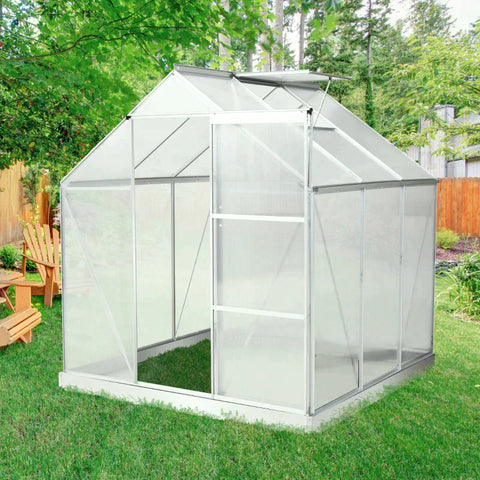 Rootz Aluminum Greenhouse - Garden House With Window Door - Plant House - Weather-resistant - Silver - 193 x 187 x 205 cm