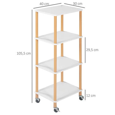 Rootz Utility Trolley - Kitchen Trolley - 3 Shelves - 4 Wheels - Chipboard - Steel - White + Yellow - 40L x 30W x 105.5H cm