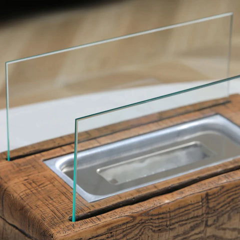 Rootz Ethanol Table Fireplace - 0.15 L Burning Time 45 Min - Concrete - Tempered Glass - Natural - 33L x 16W x 18H cm