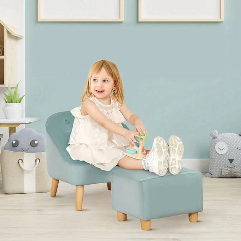 Rootz Armchair - Children's Armchair - With Ottoman - For 3 To 5 Years Children - Cute Design - Velvet Look Armchair - Green - 51 cm x 51 cm x 50 cm