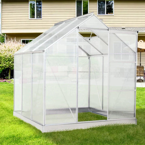 Rootz Aluminum Greenhouse - Garden House With Window Door - Plant House - Weather-resistant - Silver - 193 x 187 x 205 cm