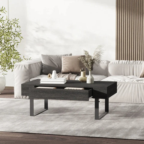 Rootz Offee Table - Side Table - Sofa Table - TV Table - Living Room Table - Table - With Drawer - Shelves -  Chipboard + Metal - Dark Gray - 110x60x40 cm