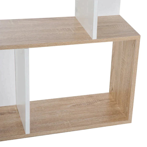 Rootz Bookshelf - Four-Tier S-shaped bookshelf - White & Oak Tone - 60W x 24D x 148H cm