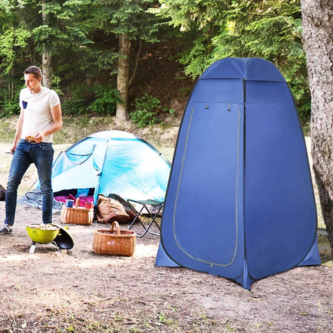 Rootz Shower Tent - Pop-up Toilet Tent - Mobile Tent - Camping Tent - Camping Shower Tent - With Inner Pocket - Waterproof - Polyester - Dark Blue - 120 x 120 x 190 cm