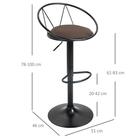 Rootz Bar Stool - Stool - With Footrest - Black/Brown - 51 cm x 46 cm x 100 cm
