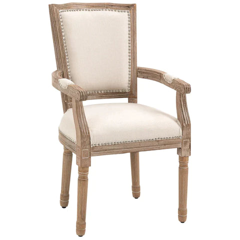Rootz Dining Chair - Kitchen Chair - Rivet Decor - French Country House Style - Rubber Wood - Cream White - 59 x 63.5 x 96cm