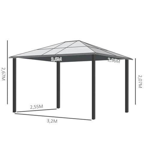 Rootz Gazebo - Polycarbonate Roof - 4 Side Walls And Mosquito Nets - Steel Frame - Khaki - 3 x 3.60 x 2.70 m