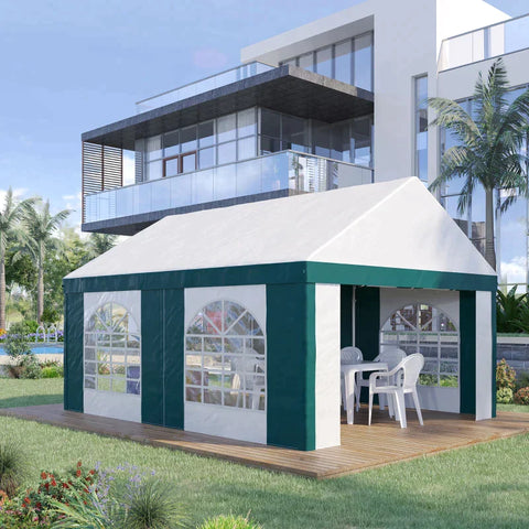 Rootz Party Tent - Beer Tent - Removable Side Walls - Four Large Windows - Steel + Plastic - White + Green - 5 x 4 m