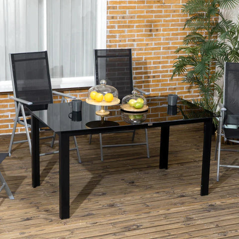 Rootz Garden Table - 6 Seater - Weather Resistant - Tempered Glass - Patio Table - Black - 150cm x 90cm x 74cm