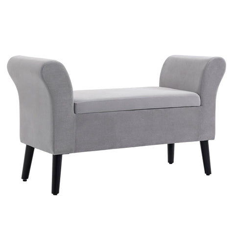 Rootz Bench - Upholstered Bench With Storage Space - Armrests Chest Bench - Modern Hallway - Bedroom - Living Room - Polyester - Rubber - Wood - Light Grey - 111.5 x 41 x 65 cm