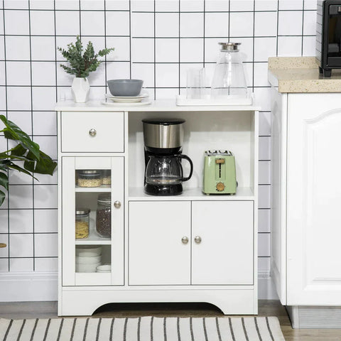 Rootz Sideboard - Chest Of Drawers - Double-door Cupboard Compartment - Adjustable Shelves - Anti-tip - White - 80 x 30 x 82cm