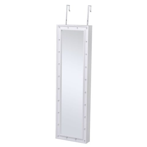Rootz Jewelry Cabinet - LED Jewelry Cabinet - Hanging 2 In 1 Jewelry Shelf - Mirror Cabinet - Door Mounting - White - 36.6 x 8 x 120 cm