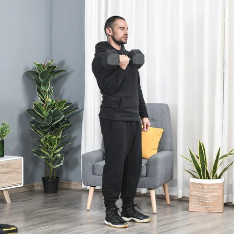 Rootz Hexagon - Dumbbell - Cast Iron Dumbbell - Rubber Dumbbell - Handle Knurled - Weights - Metal - Rubber - Black - 1 x 20 KG