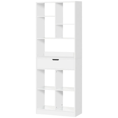 Rootz Bookshelf - Open Shelves - With 9 Shelves - And 1 Drawer - MDF - White - 60 cm x 26 cm x 158 cm
