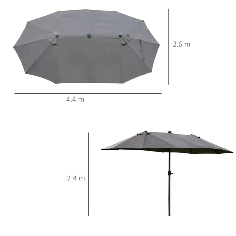 Rootz Double Sided Parasol - Parasol - Sun Umbrella - With LED Solar Lights - Dark Gray - 440 x 260 cm