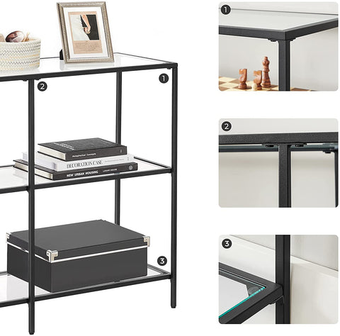 Rootz Console Table - Console Table - Side Table - with Tempered Glass - Modern - Black - 100 x 30 x 73 cm