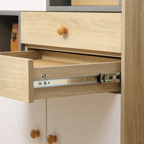 Rootz Sideboard - Sideboard Storage Cabinet - Sideboard In Scandi Design - 2 Drawers - 2 Shelves - 3 Cabinets - White + Natural + Grey - 80 cm x 40 cm x 95.6 cm