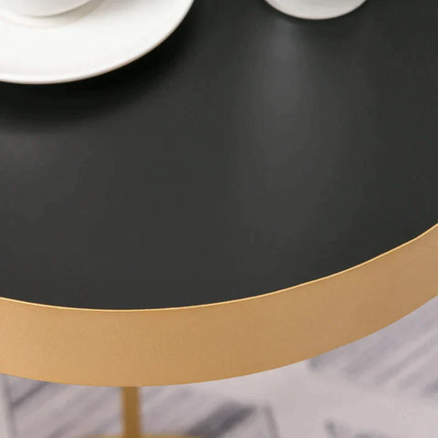 Rootz Side Table - Set of 2 Nesting Coffee Tables with Gold Metal Base - Round Side Table with Embedded Tabletop - Living Room - Bedroom - Gold - 39 cm x 39 cm x 63 cm