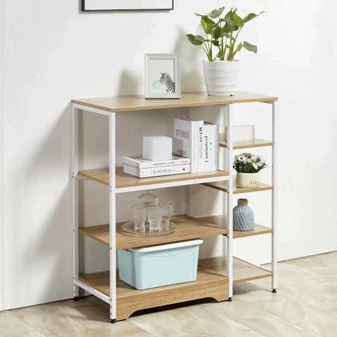 Rootz Kitchen Shelf - Standing Shelf - Storage Shelf - Corner Shelf With 7 Shelves - Non-slip Foot Caps - Metal Shelf - Robust And Stable - White/Natural - 90 x 40 x 95 cm