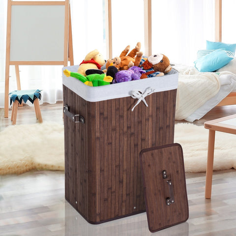 Rootz 72L Laundry basket - Laundry box - Washbasin - Angular - Brown / Gray - Bamboo - Lid - 40 x 30 x 60 cm