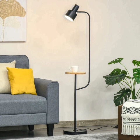 Rootz Floor Lamp - Modern Floor Lamp - With Shelf - Lamp - With Adjustable Lampshade - For Apartment Office - Steel - Black - 32.5 x 28 x 152 cm