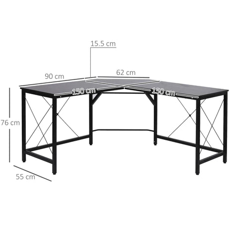 Rootz Desk - Bureau - Gaming Desk - L Shape Desk - Zwart - 150 x 150 x 76 cm