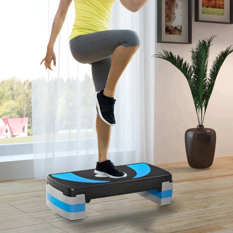 Rootz Aerobic Stepper - 3 niveaus - Hoogte Verstelbaar - Zwart + Lichtblauw + Grijs - 80 x 31 x 20 cm