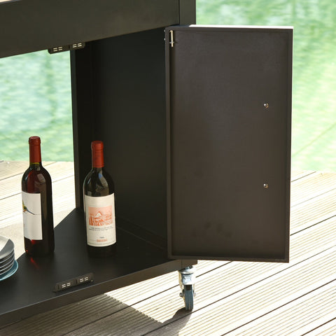 Rootz Keukentrolley - Keukentrolley - Serveerwagen - Keukenkast - RVS - Zwart - Deuren - Op wielen