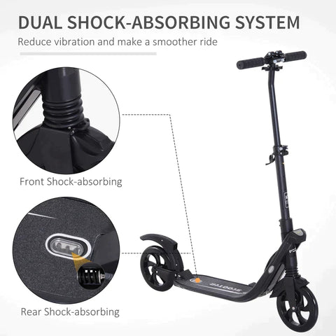 Rootz Kickshooter - Foldable Kick Scooter - Adjustable Height - Black - 93.5L x 38W x 105H cm