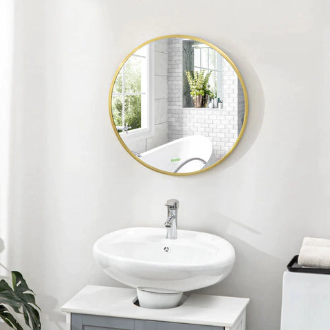 Rootz Wall Mounting - Mirror Bathroom - Elegant Design - Bedroom - Hallway - Metal Frame - Gold+silver - Ø50 x 2T cm